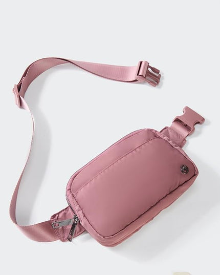 Pander Everywhere Belt Bag for Women, 5 Zipper Pockets Nylon Crossbody Fanny Pack Purse (Dune Pink)