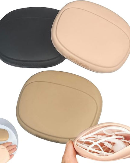 Silicone Headphone Organizer - Data Cable Storage Case - Mini Key Box - Portable Wired Headset Storage Bag (Black - Brown - Nude-3PCS)