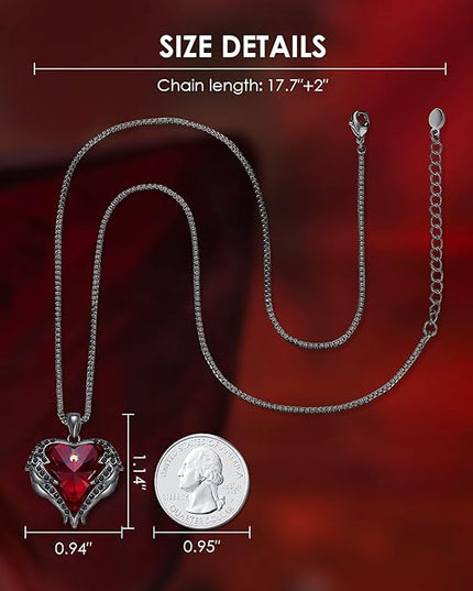 CDE Christmas Gifts for Women Angel Wings Necklace for Women with Birthstone, Love Heart Silver Tone/Gold Tone Pendant, Ideal Anniversary or Birthday Jewelry Gifts for Wife Girlfriend Her