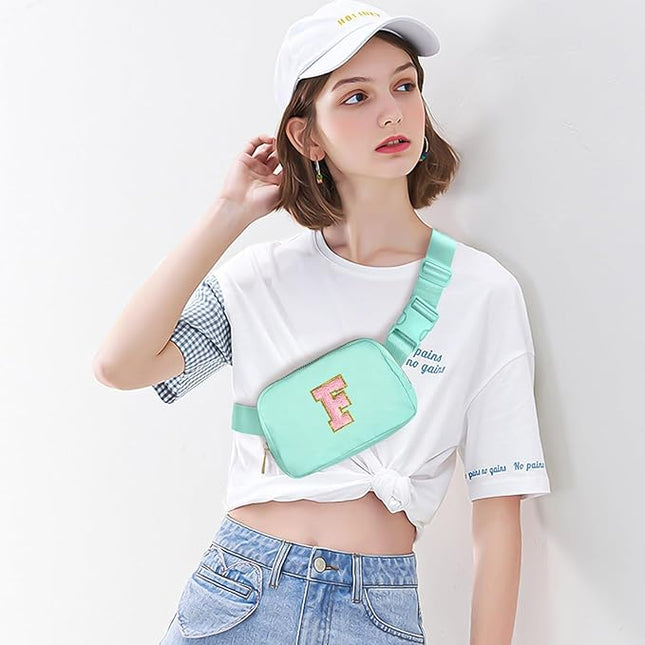 Gitus Belt Bag Fanny Pack Crossbody Bags with Initial Letter Patch Cute Stuff Birthday Gifts for Teenager Girls Trendy Preppy Stuff for Teen Girls Cool Stuff for Teens (Mint Green-F)