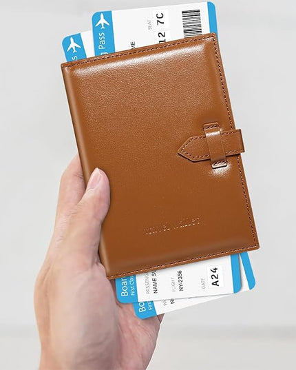 Passport Holder for Travel Essentials, Passport Wallet Cover Card holder Case for Travel Must Haves Accessories, Passport Book Holders for Women and Men, Brown