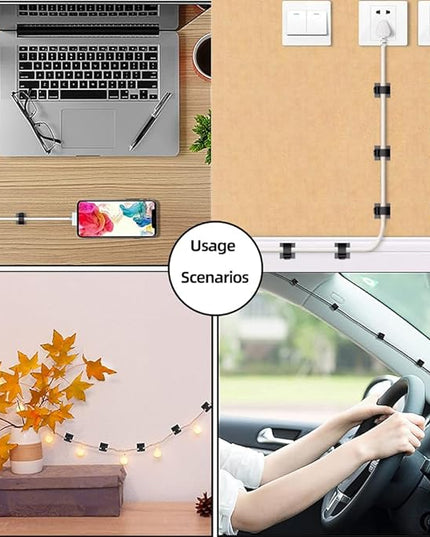 100 PCS Cable Clips Cord Organizer (Small, Medium,Large),Wire Holder for Cable Management, Outdoor Light Clips Light Hooks for LED String,Car Dash Cam, Extension Cord (Clear)