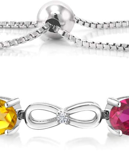 Gem Stone King 925 Sterling Silver Customized and Personalized 4 Gemstone Birthstone and White Lab Grown Diamond Infinity Tennis Bracelet For Women (3.02 Cttw, Fully Adjustable Up to 9 Inch)