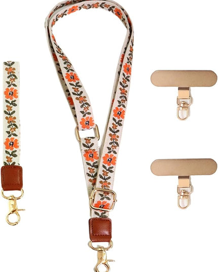 LEMEDE Phone Charm Lanyard, Gold Buckle Adjustable Crossbody and Wrist Strap with 2pcs 360-Degree Rotatable Phone Pad