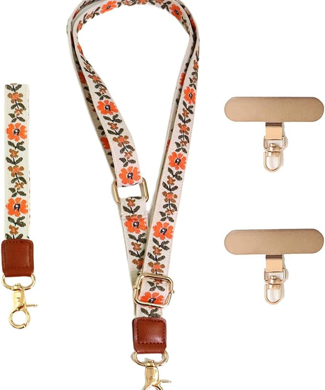 LEMEDE Phone Charm Lanyard, Gold Buckle Adjustable Crossbody and Wrist Strap with 2pcs 360-Degree Rotatable Phone Pad