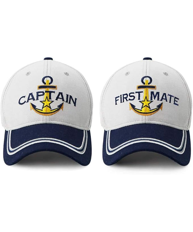 Captain Hat & First Mate | Matching Skipper Boating Baseball Caps | Nautical Marine Sailor Navy Hats