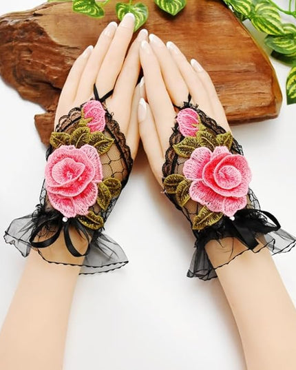 Specell Embroidered Flowers Lace Fingerless Gloves - for Bridal Wedding Cocktail Tea Party Evening Prom Costumes Cosplay