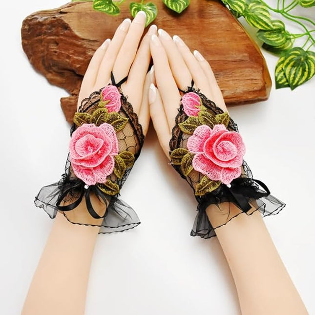 Specell Embroidered Flowers Lace Fingerless Gloves - for Bridal Wedding Cocktail Tea Party Evening Prom Costumes Cosplay