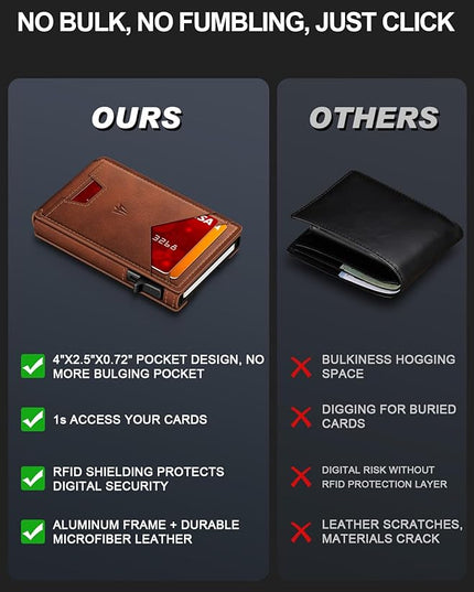 Ruiici Wallet for Men, Slim Minimalist Wallet with Money Clip＆ID Window, RFID Blocking Pop-Up Credit Card Holder, Smart Auminum Mens Wallet Holds 9-13 Cards (Gift Box) (Red Brown)
