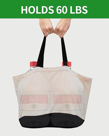 Heavy Duty Canvas Reusable Grocery Bags - 8.3 Gal Foldable Large Tote with Handles, Holds 60 lbs & Washable Eco-friendly Bags with 5 Pockets, Off White Black