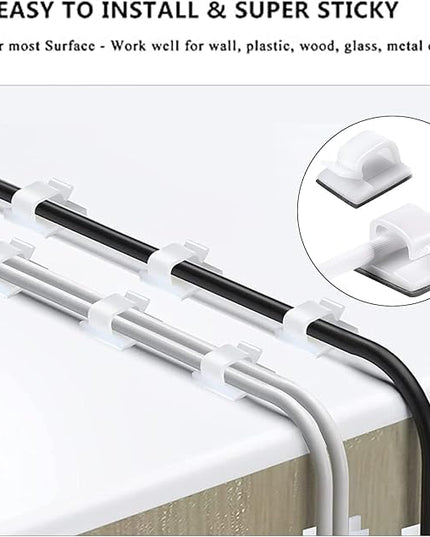 White Cable Management Organizer Kit, 2 Wire Sleeve Protector, 41 Self Adhesive Cable Clips Holder, 10pcs+2 Roll Reusable Cable Ties and 100 Cable Zip Ties for TV Computer Cord Tidy Under Desk