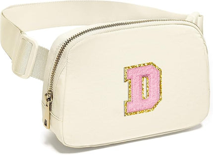 Gitus Belt Bag Fanny Pack Crossbody Bags with Initial Letter Patch Cute Stuff Birthday Gifts for Teenager Girls Trendy Preppy Stuff for Teen Girls Cool Stuff for Teens (Ivory-D)