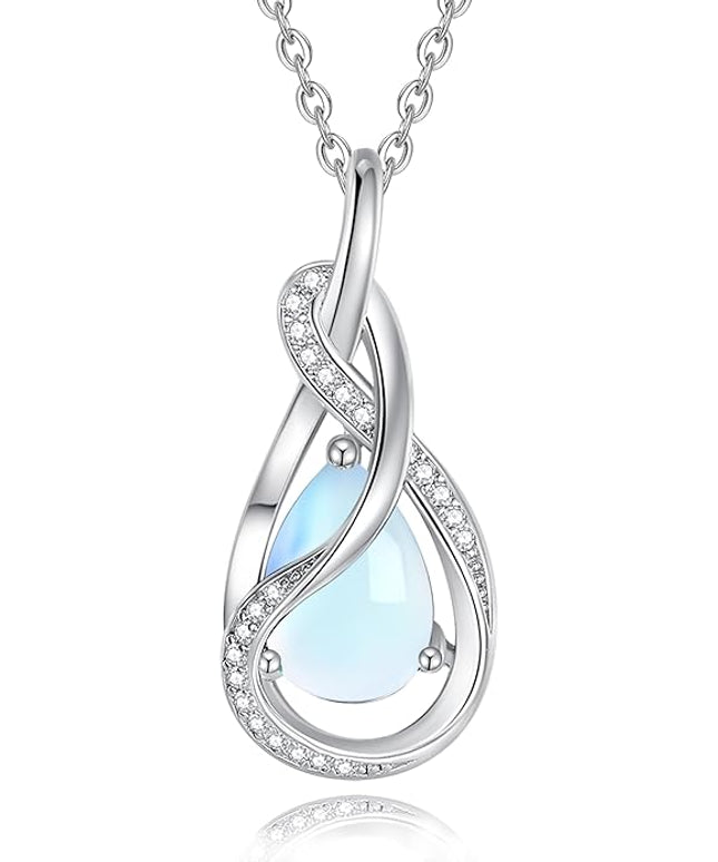 FANCIME TimelessTie Birthstone Necklace for Women White Gold Plated Sterling Silver Ribbon Design Jewelry Knot Pendant Fine Jewelry Gemstone Birthday Graduation Anniversary Christmas Gifts for Women Wife Mother Her