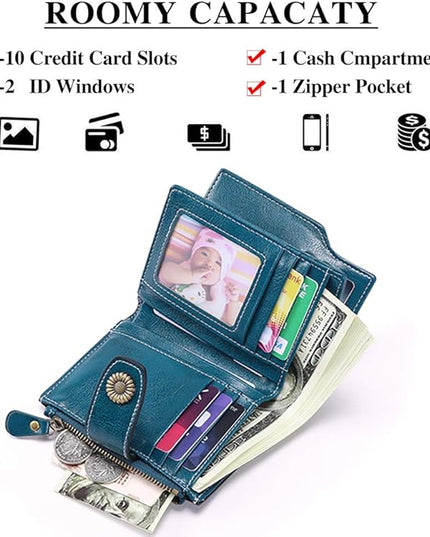 FALAN MULE Small Wallet for Women Leather Bifold Compact Small Womens Wallet with RFID Blocking