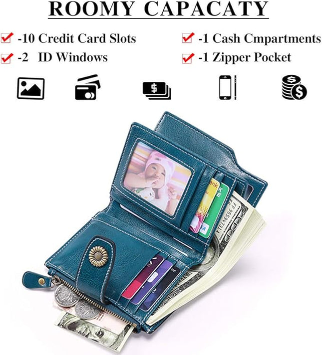FALAN MULE Small Wallet for Women Leather Bifold Compact Small Womens Wallet with RFID Blocking