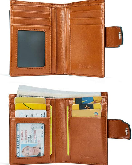 BOSTANTEN Women Leather Wallet RFID Blocking Small Bifold Zipper Pocket Wallet Card Case Purse with ID Window