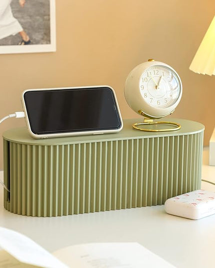 FABROK Cable Management Box, Cord Organizer Box with 10 Cable Ties, Power Strip Storage to Hide Charger Adapter Power Cord Charging Station(Small/Green)