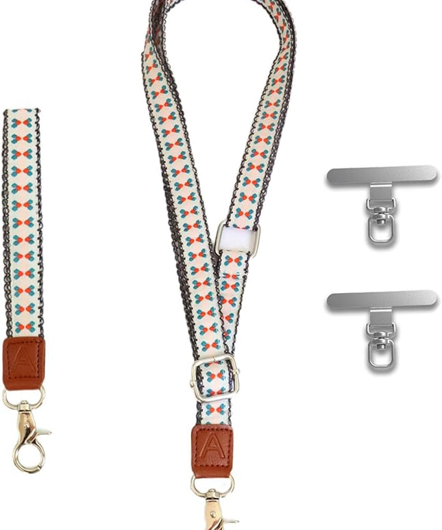 LEMEDE Wrist Keychain and Adjustable Phone Lanyard, Silver Hook Phone Crossbody Strap with 360° Rotating Phone Pads