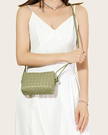 Woven Leather Crossbody Bag,Small Woven Crossbody Purse for Women, Mini braided Clutch Shoulder Handbag,Light Weight