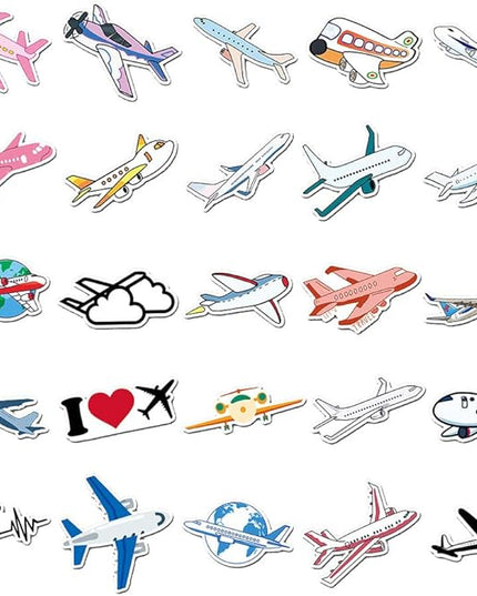Cartoon Airplane Vinyl Stickers, 50 PCS Waterproof Cartoon Aircraft Decals for Laptops, Scrapbooking, Notebooks, Water Bottles, Suitcases, Phones & DIY Decor