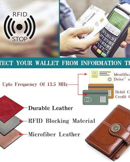 SENDEFN Small Womens Wallet Leather Bifold Card Holder RFID Blocking with Zipper Coin Pocket