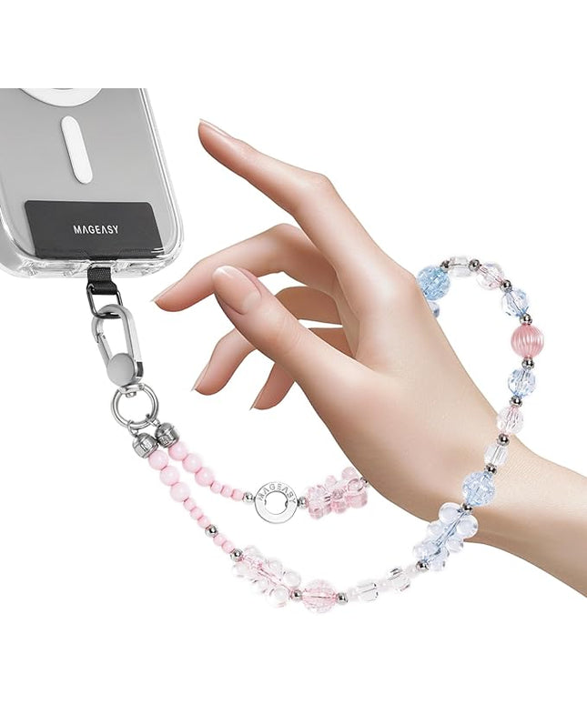 MAGEASY Beaded Phone Charm for Women - Cell Phone Wrist Strap with Teather Tab, Designed for iPhone & Android Phones, Keychain, Camera - Bear Bliss