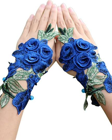 Specell Embroidered Flowers Lace Fingerless Gloves - for Bridal Wedding Cocktail Tea Party Evening Prom Costumes Cosplay