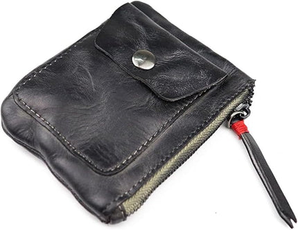 ZYLOXAR Genuine Leather Coin Pouch with Zipper Snap Closure Crazy Horse Wallet for Women (Black)