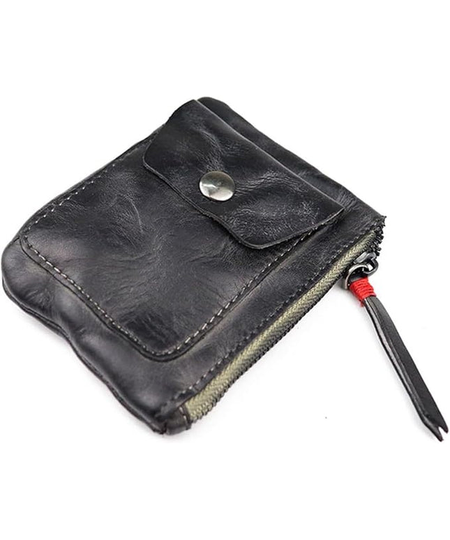 ZYLOXAR Genuine Leather Coin Pouch with Zipper Snap Closure Crazy Horse Wallet for Women (Black)