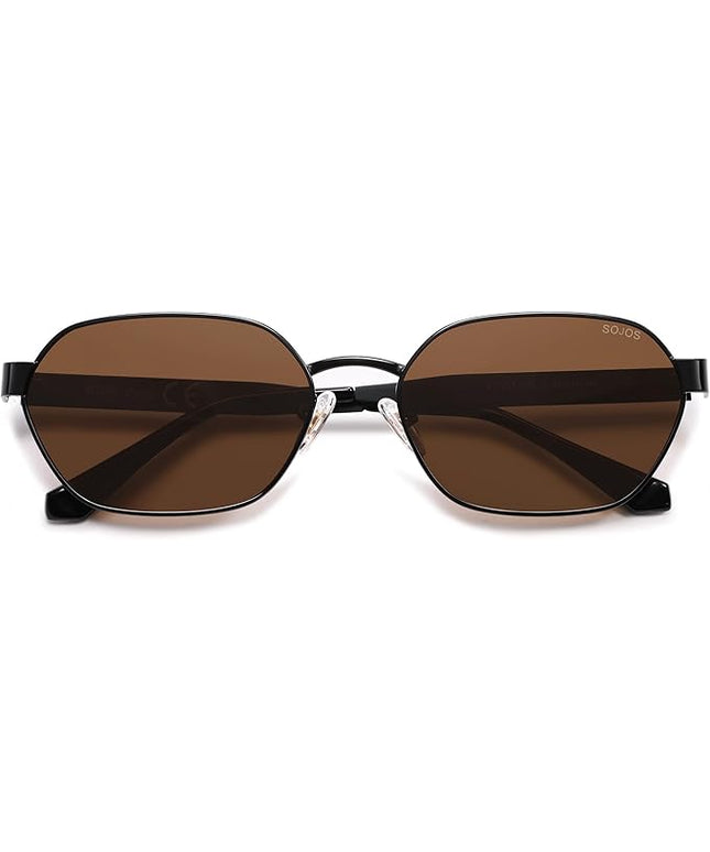 SOJOS Trendy Polarized Hexagon Sunglasses for Women Men, UV400 Retro Rectangle Shades SJ1238