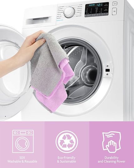 Fantasticlean Microfiber Cleaning Cloth Roll -75 Pack, Tear Away Microfiber Towels, 12" x 12", Reusable, Washable, Scratch Free, Ultra Absorbent Dishcloth for All-Around Cleaning Supplies (Purple)