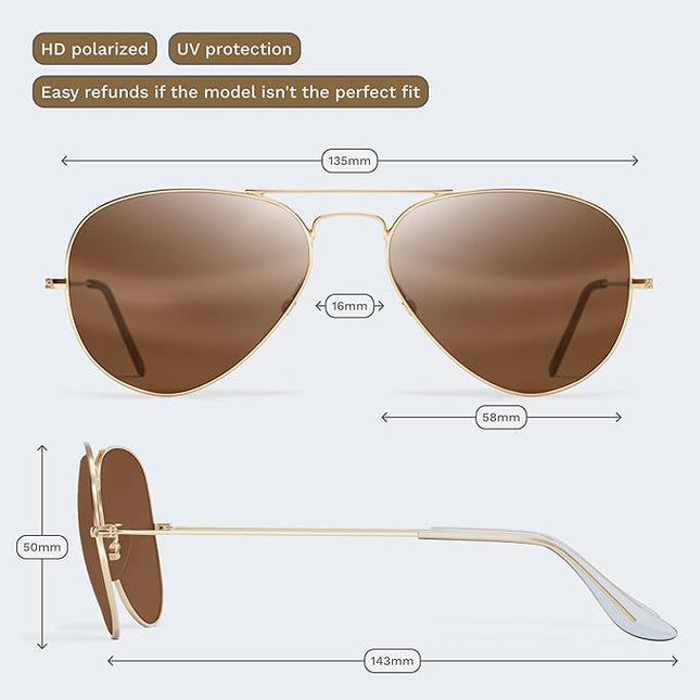 livho Sunglasses for Men Women Aviator Polarized Metal Mirror UV 400 Lens Protection
