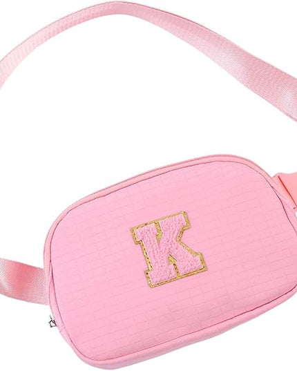 Glratn Initial Letter Fanny Pack for Girls,Patch Belt Bag,Toddler Crossbody Bags，Gifts for 3 4 5 6 7 8 9 10 11 12 Year Old Teens Kids,Christmas Graduation Gifts for Teen Girls.(Pink-K)