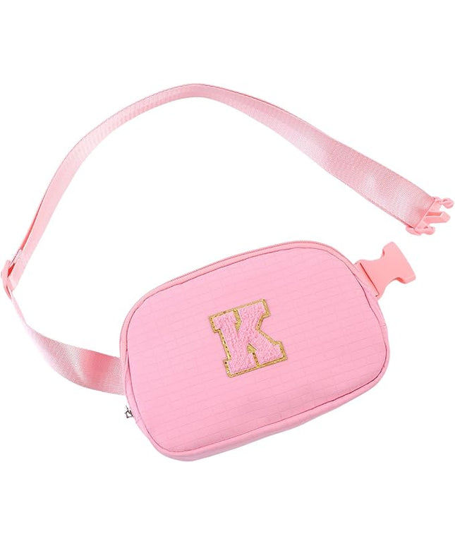 Glratn Initial Letter Fanny Pack for Girls,Patch Belt Bag,Toddler Crossbody Bags，Gifts for 3 4 5 6 7 8 9 10 11 12 Year Old Teens Kids,Christmas Graduation Gifts for Teen Girls.(Pink-K)