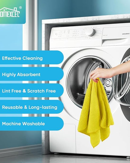 HOMEXCEL Yellow Microfiber Cleaning Cloth, 12 Pack Premium Microfiber Towels for Cars, Lint Free, Highly Absorbent, Reusable Cleaning Rags for Car, Household, Kitchen, Window, 11.5"X11.5"