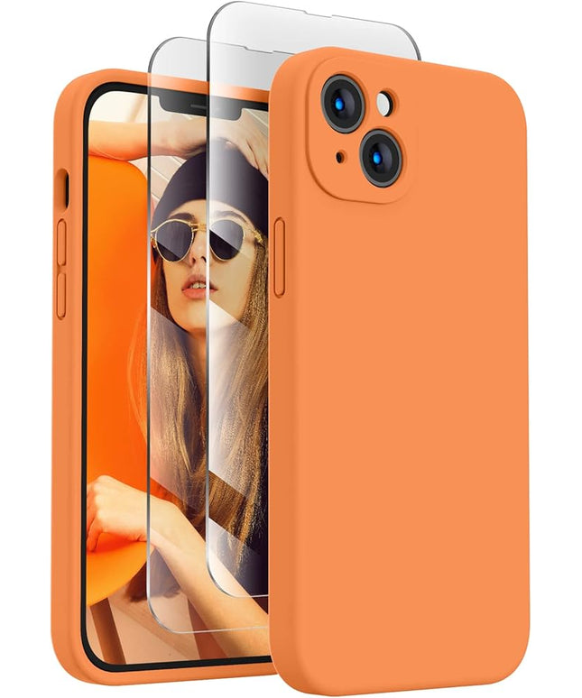 FireNova Designed for iPhone 14 Case, Silicone Upgraded [Camera Protection] Phone Case with [2 Screen Protectors], Soft Anti-Scratch Microfiber Lining Inside, 6.1 inch, Kumquat