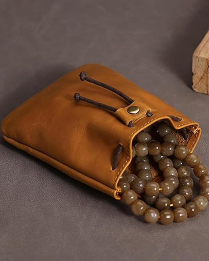 ZYLOXAR Women Genuine Leather Wallet Retro Drawstring Coin Pouch Money Organizer Slim Storage (Brown)