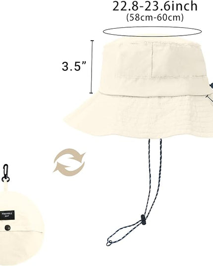 PFFY Quick Dry Waterproof Packable Bucket Hat for Women Men Outdoor Sun Hats with Detachable Chin Strap