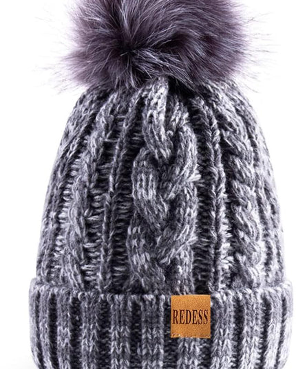 REDESS Women Winter Pompom Beanie Hat with Warm Fleece Lined, Thick Slouchy Snow Knit Skull Ski Cap