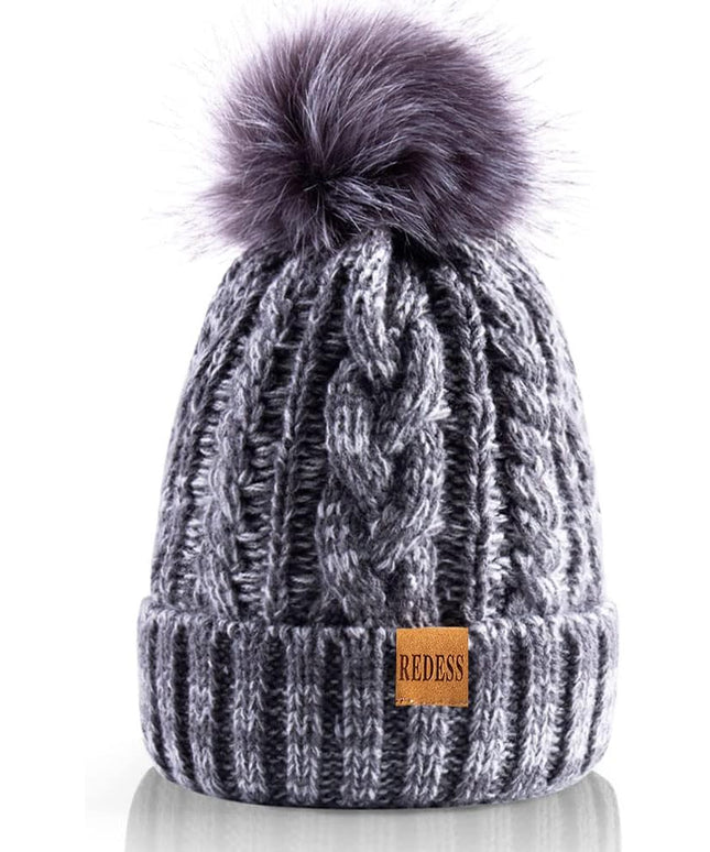 REDESS Women Winter Pompom Beanie Hat with Warm Fleece Lined, Thick Slouchy Snow Knit Skull Ski Cap