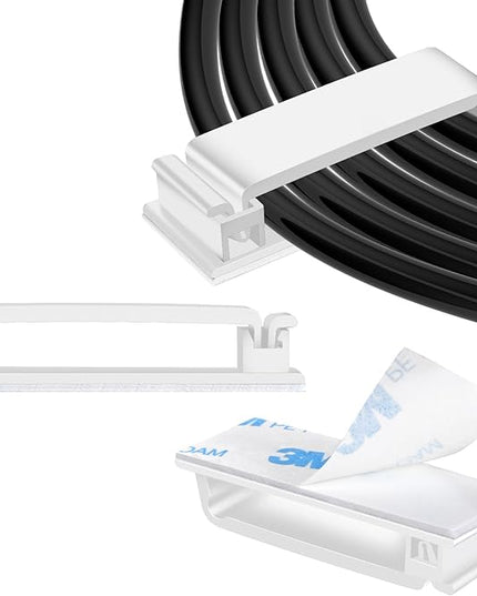 XHF 50 PCS Self Adhesive Cable Clips(L) White,Wire Clips Cable Management Wire Organizer Cord Holder for Under Desk, Car, Wall, TV PC Ethernet Cable