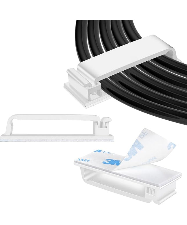 XHF 100 PCS Self Adhesive Cable Clips(L) White,Wire Clips Cable Management Wire Organizer Cord Holder for Under Desk, Car, Wall, TV PC Ethernet Cable