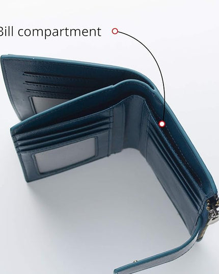 Bveyzi Women's Small Leather RFID Blocking Bifold Zipper Pocket Wallet Ladies Credit Card Slots Purse with id Window