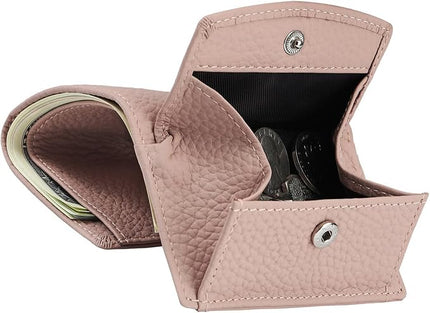 Plinvo Real Leather RFID Blocking Small Wallet for Women with Coin Pouch Trifold Mini Pocket Wallet with Cash Slot & Card Holders (Pink Mist)