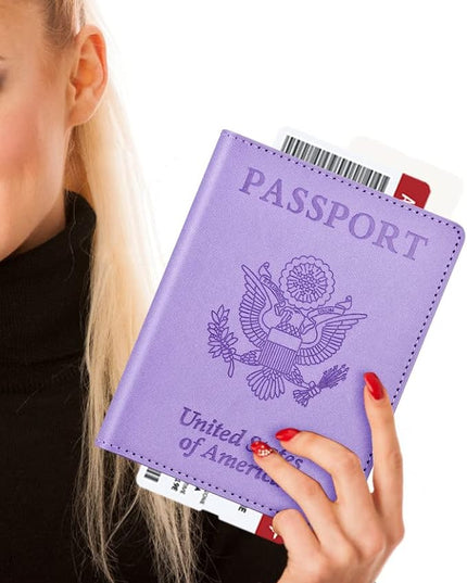 Passport and Vaccine Card Holder Cover Combo, Passport Case /Wallet with Vaccine Card Slot for Women and Men(AL-Purple)