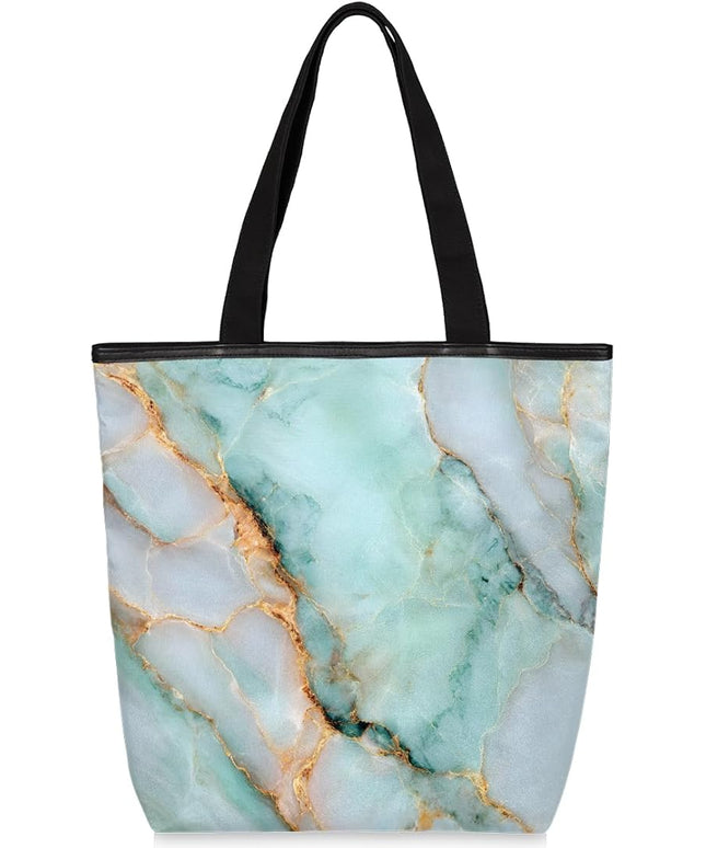 Pardick Canvas Tote Bags, Light Blue Marble Tote Bag Eco Friendly Reusable Grocery Shopping Bagsfor Beach, Books, Women with Zipper Inner Pocket
