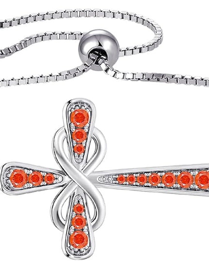 YL Cross Bracelet 925 Sterling Silver Infinity Sideways Link Bracelet Birthstone Jewelry for Women