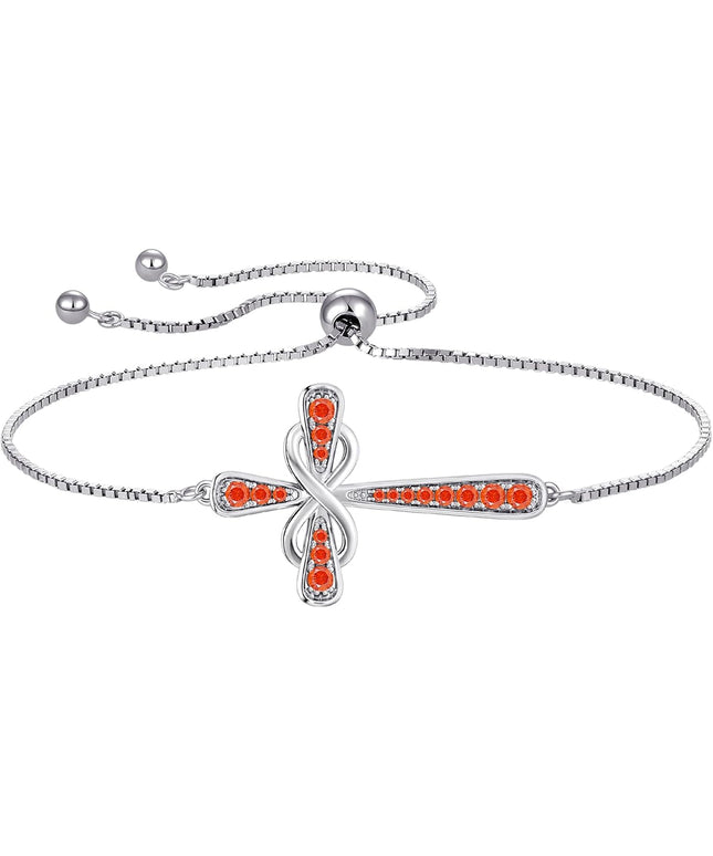 YL Cross Bracelet 925 Sterling Silver Infinity Sideways Link Bracelet Birthstone Jewelry for Women