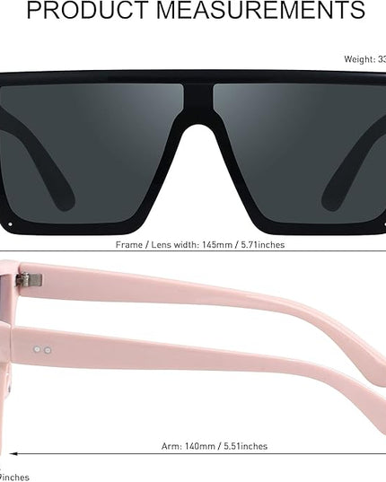 LYZOIT Square Oversized Sunglasses for Women Men Big Flat Top Fashion Shield Large UV Protection Rimless Shades
