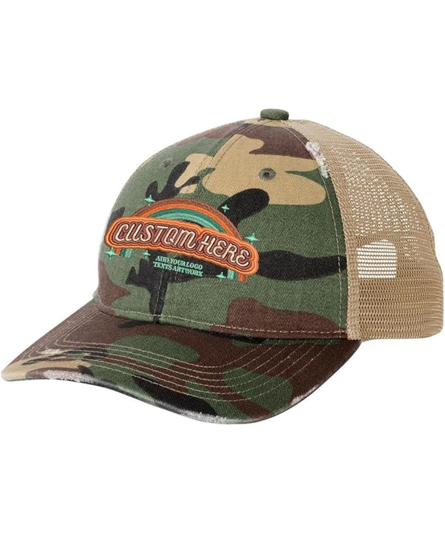 INK STITCH C600 Custom Embroidery Texts Logo Distressed Trucker Caps
